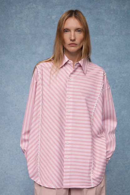 Πουκάμισο Oversized Ροζ Ριγέ