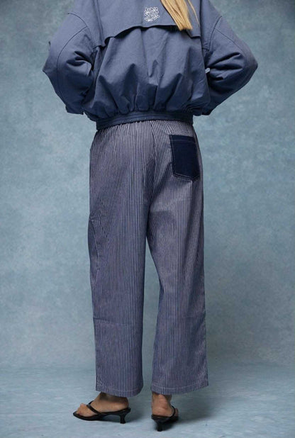 GIOYA jeans wide leg striped blue white - πίσω όψη