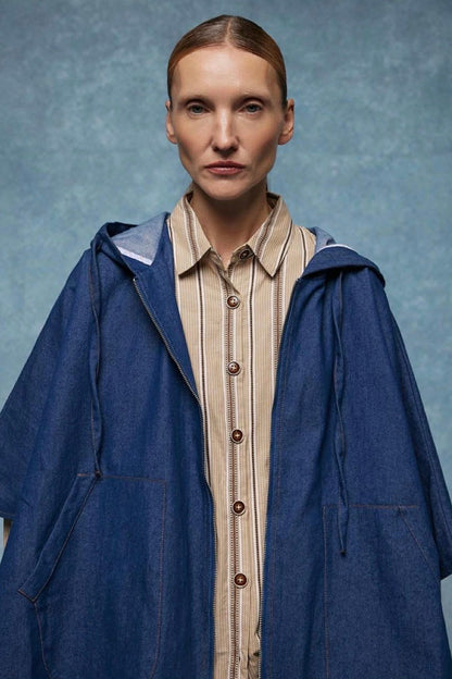 GIOYA τζάκετ με κουκούλα μπλε - μπροστινή όψη λεπτομέρεια