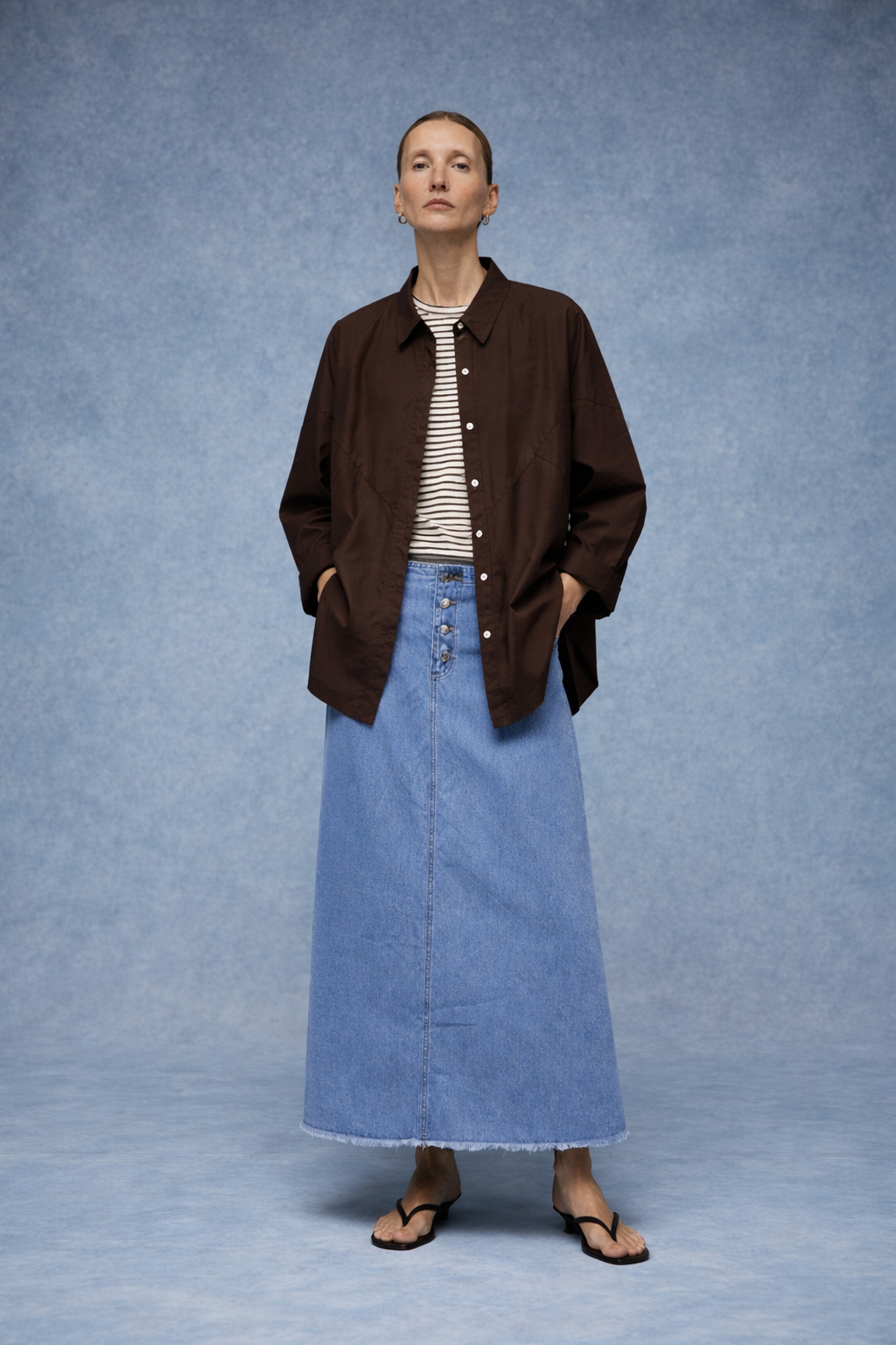 GIOYA πουκάμισο oversized καφέ - front full body