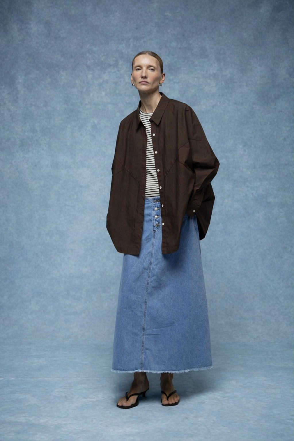 GIOYA πουκάμισο oversized καφέ- full body