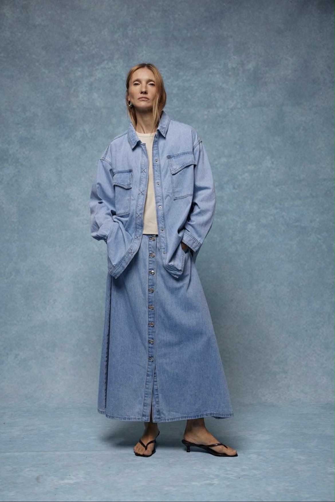 GIOYA φούστα denim γαλάζια maxi - μπροστινή όψη