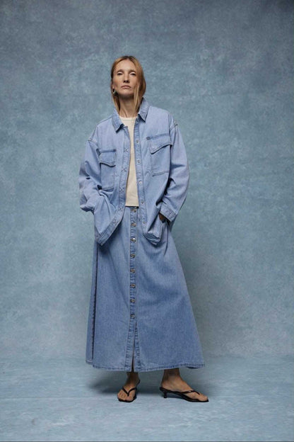 GIOYA φούστα denim γαλάζια maxi - μπροστινή όψη