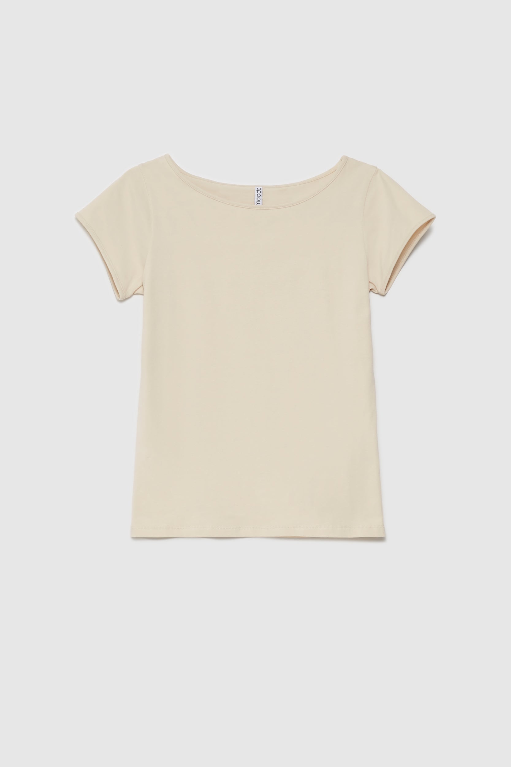 MOODO ανοιχτό μπεζ basic t-shirt, επίπεδη φωτογραφία, κοντομάνικο, στρογγυλή λαιμόκοψη, κανονική εφαρμογή