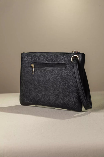 γυναικεία FRAGOLA BAGS μαύρο τσαντάκι νεσεσέρ πίσω όψη εξωτερική θήκη φερμουάρ λουράκι καρπού
