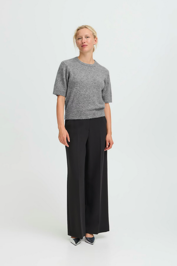 Κοντομάνικο Πλεκτό Τοπ με Στολίδι στο Γιακά