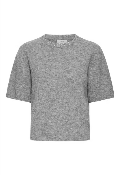 Κοντομάνικο Πλεκτό Τοπ με Στολίδι στο Γιακά