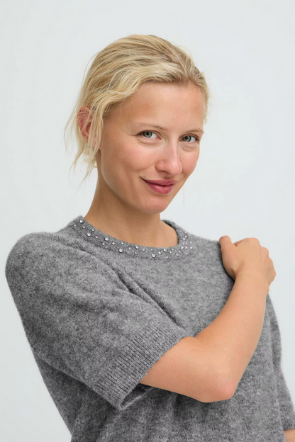 Κοντομάνικο Πλεκτό Τοπ με Στολίδι στο Γιακά