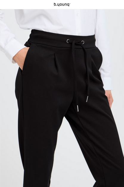 B.YOUNG Γυναικείο Παντελόνι Casual Ψηλόμεσο Ankle Length Μαύρο λεπτομέρεια κορδόνι