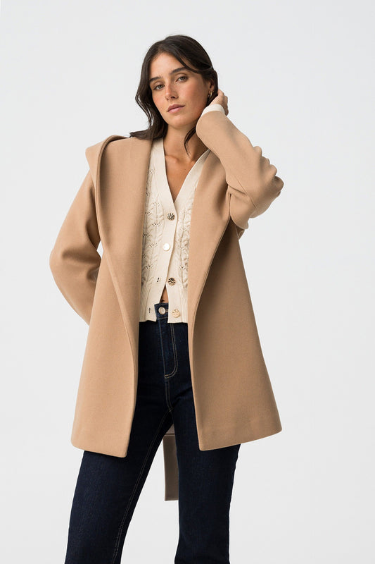 Tiffosi Γυναικείο Ημίπαλτο Μπεζ Ζώνη Κουκούλα μπροστινή όψη