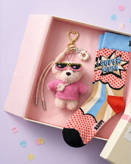 Gift Box με Κάλτσες Super Mom και Bag charm