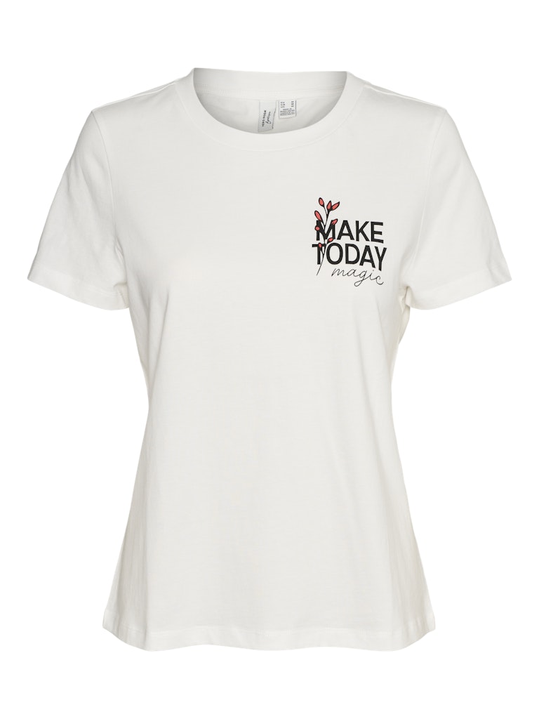 VERO MODA Γυναικείο t-shirt με τύπωμα MAKE TODAY MAGIC, στρογγυλή λαιμόκοψη, κανονική εφαρμογή, μπροστινή όψη χωρίς μοντέλο.