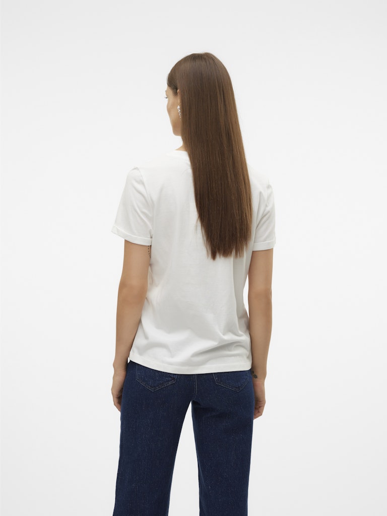 VERO MODA Γυναικείο λευκό t-shirt, πίσω όψη, απλό σχέδιο χωρίς τύπωμα, 100% organic cotton