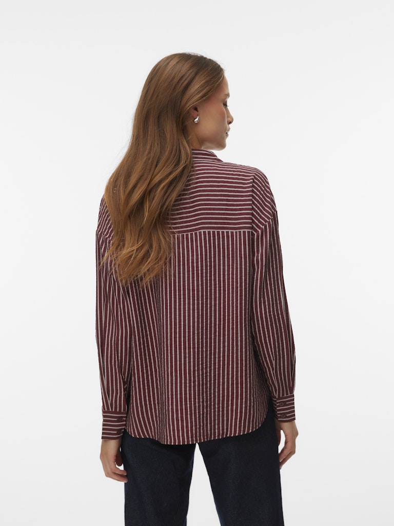 VERO MODA Πουκάμισο Ριγέ Μακριμάνικο Κανονική Εφαρμογή Μπορντώ-Λευκό πίσω όψη