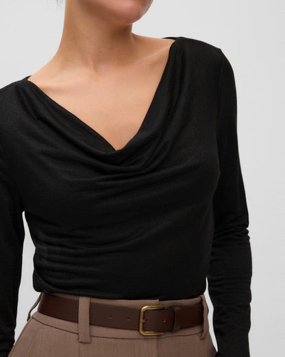 γυναικεία VERO MODA μαύρη μπλούζα detail waterfall λαιμόκοψη πτυχώσεις
