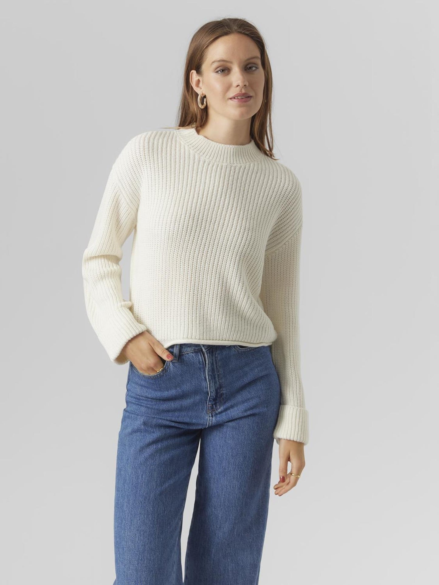 VMSAYLA FOLD LS O NECK PULLOVER BOO BIRCH 10290615