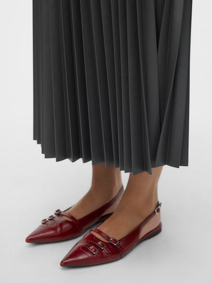 Midi Φούστα Πλισέ Δερματίνη Γκρι