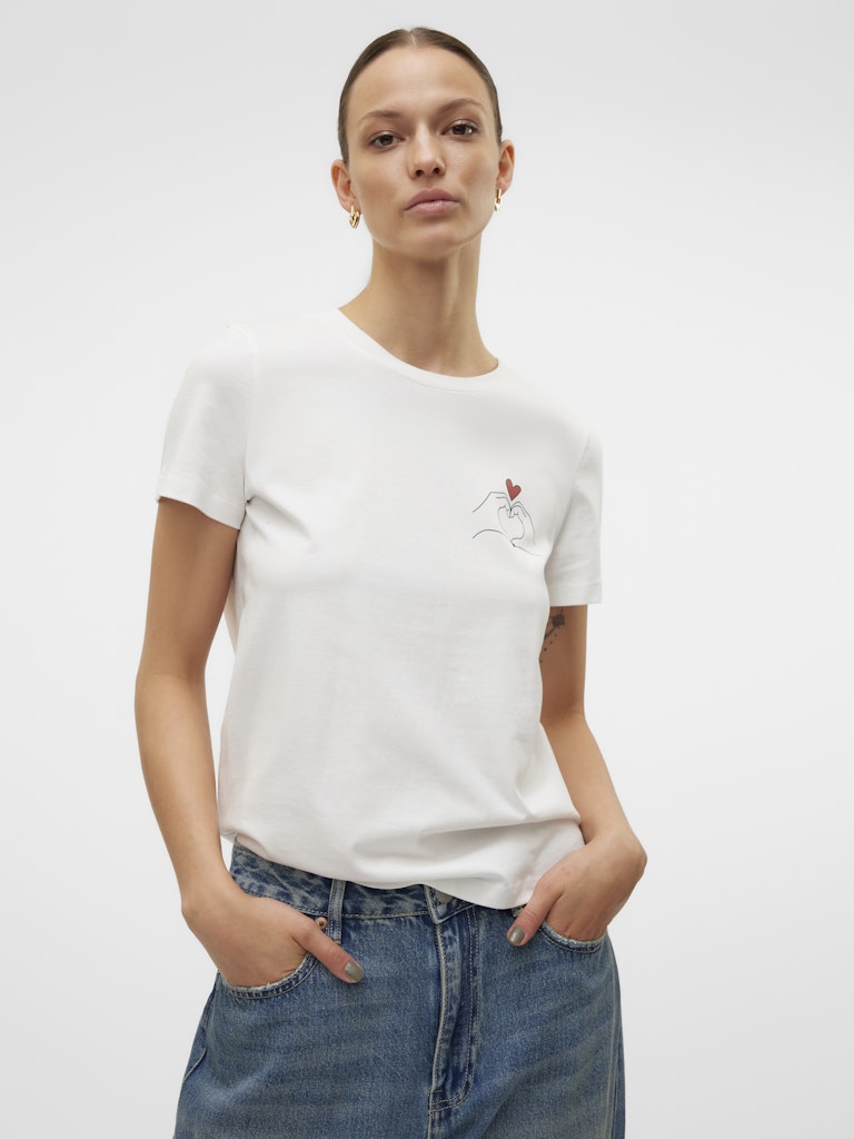 VERO MODA Γυναικείο t-shirt με τύπωμα HEART OF HAND, στρογγυλή λαιμόκοψη, κανονική εφαρμογή, μπροστινή όψη