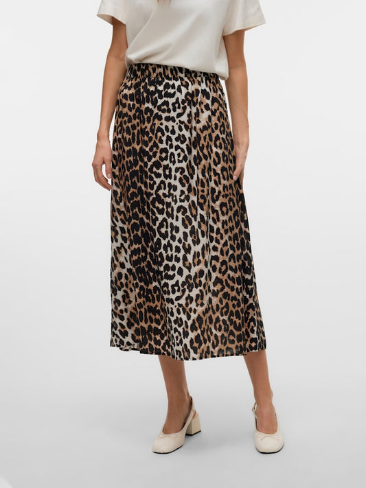 VERO MODA γυναικεία φούστα animal print, μπροστινή όψη, με λάστιχο στη μέση και μήκος 7/8