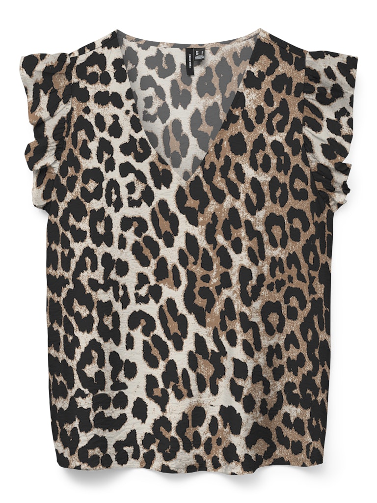 VERO MODA Γυναικεία μπλούζα animal print, V-λαιμόκοψη, αμάνικη, κανονική εφαρμογή, 83% Viscose 17% ανακυκλωμένο Nylon