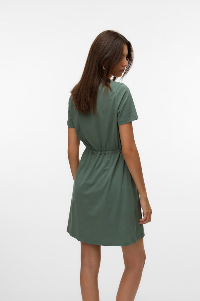 VERO MODA Φόρεμα Κοντομάνικο Mini με Ζώνη Πράσινο πίσω όψη