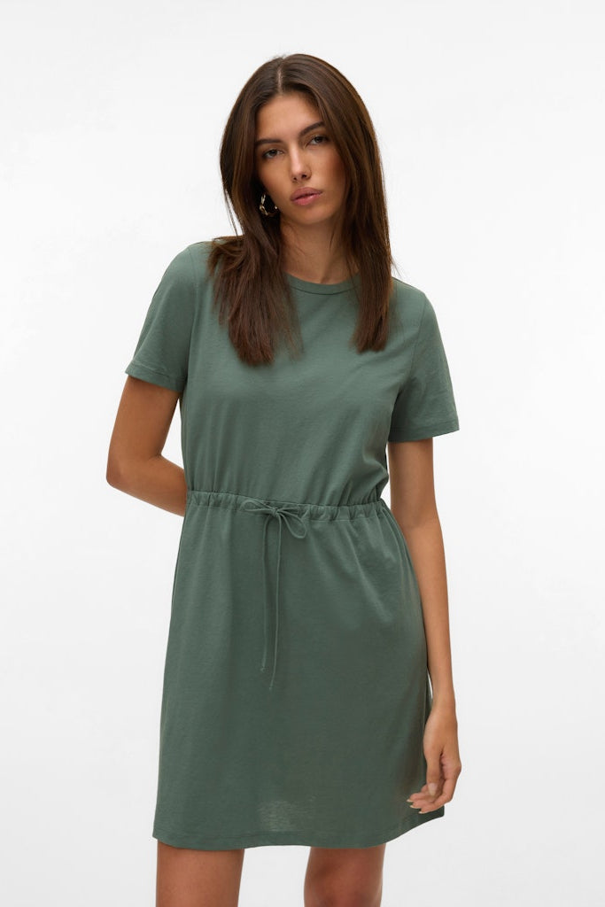 VERO MODA Φόρεμα Κοντομάνικο Mini με Ζώνη Πράσινο μπροστινή όψη λεπτομέρεια