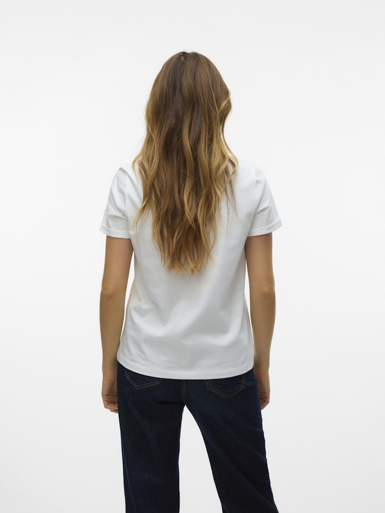 VERO MODA Γυναικείο λευκό T-shirt, πίσω όψη, απλό σχέδιο χωρίς τύπωμα, 100% Organic Cotton