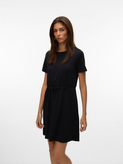 VERO MODA Γυναικείο Φόρεμα Κοντομάνικο mini με Ζώνη Μαύρο  πάγια όψη
