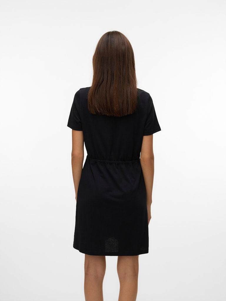 VERO MODA Γυναικείο Φόρεμα Κοντομάνικο mini με Ζώνη Μαύρο πίσω όψη