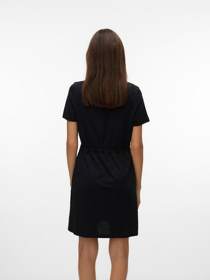 VERO MODA Γυναικείο Φόρεμα Κοντομάνικο mini με Ζώνη Μαύρο πίσω όψη