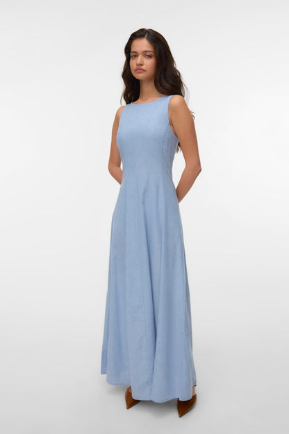 VERO MODA Φόρεμα Maxi Αμάνικο A-Line με Φόδρα Γαλάζιο πλάγια όψη
