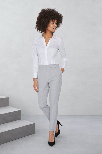 VERO MODA παντελόνι ψηλόμεσο straight fit light gray melange - full body