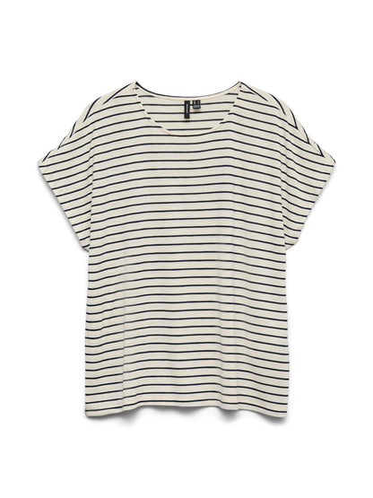 VERO MODA T-shirt Ριγέ Cap Sleeves Εκρού-Μπλε