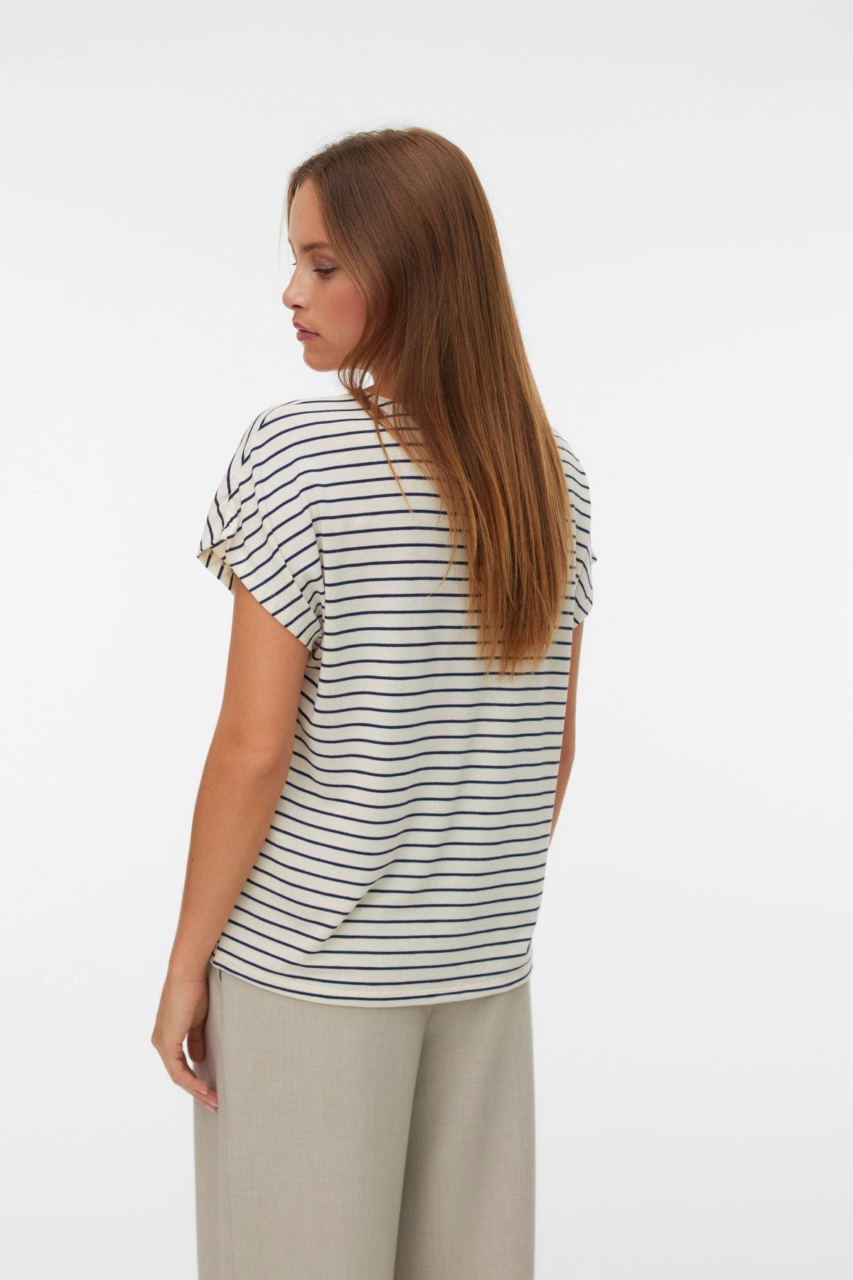 VERO MODA T-shirt Ριγέ Cap Sleeves Εκρού-Μπλε πίσω όψη