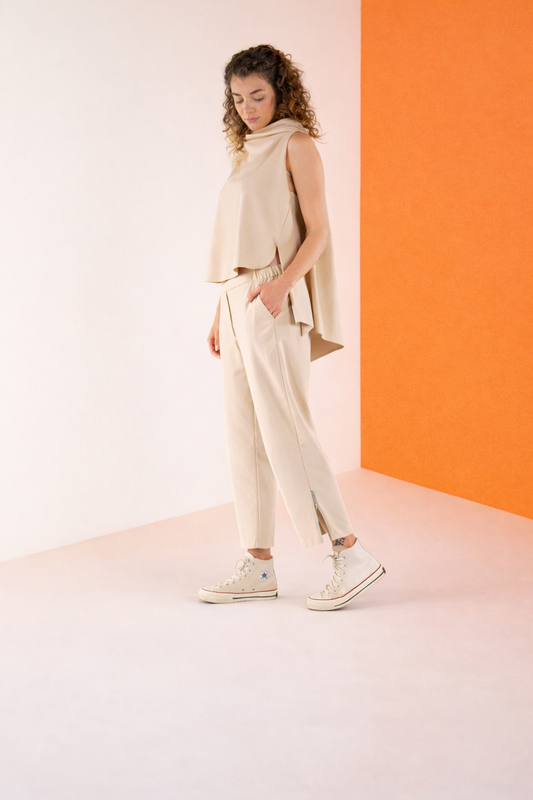 Wendy Trendy παντελόνι ποντοστόφα One size μπεζ πλάγια όψη