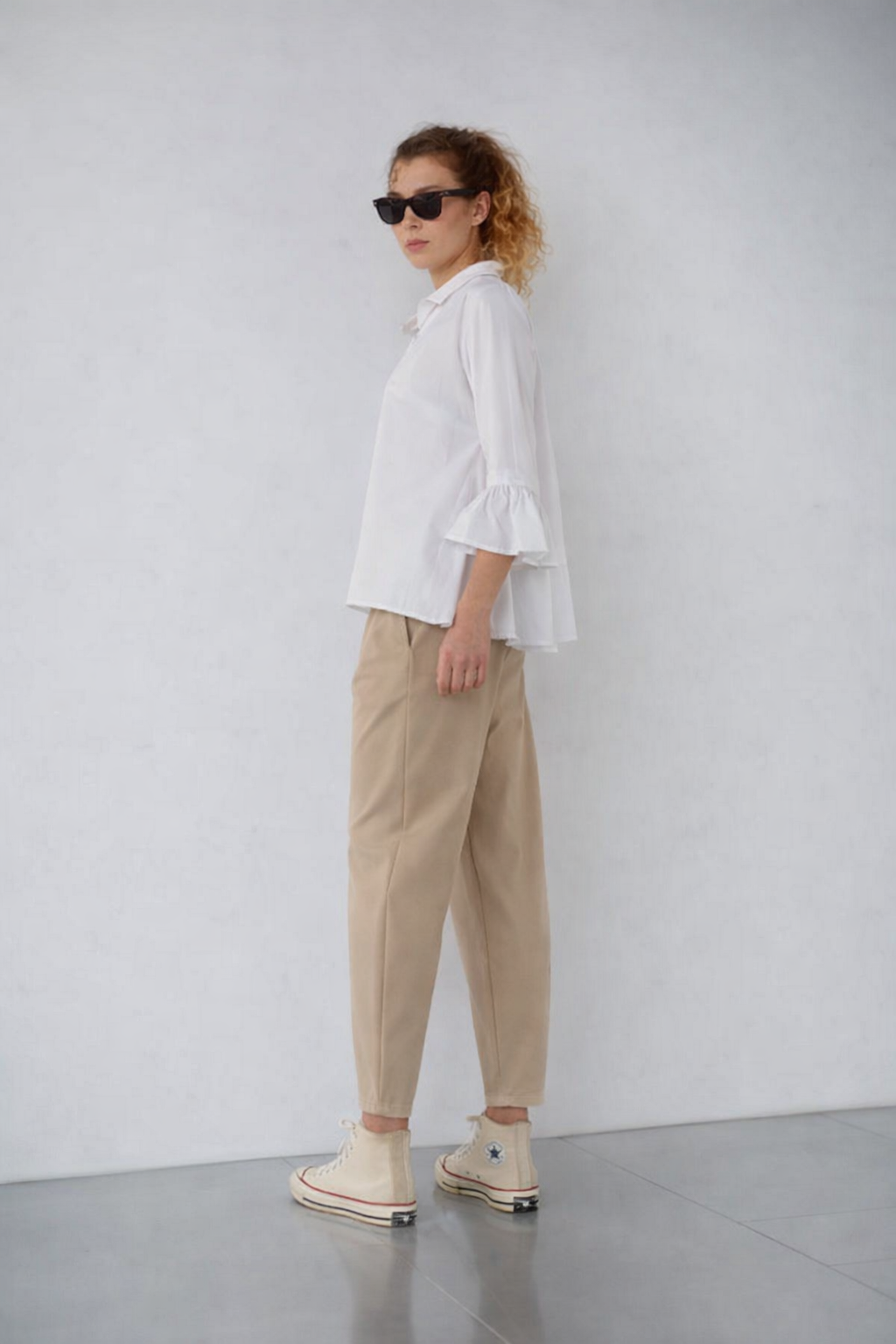 Wendy trendy παντελόνι one size ποιότητα jersey di cottone χρώμα μπεζ full body