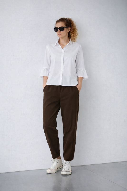 Wendy Trendy παντελόνι one size καφέ, ποιότητα jersey di cottone full body