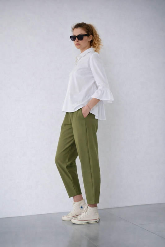 Wendy Trendy παντελόνι one size ποιότητα jersey di cottone σε χρώμα militaire green full body