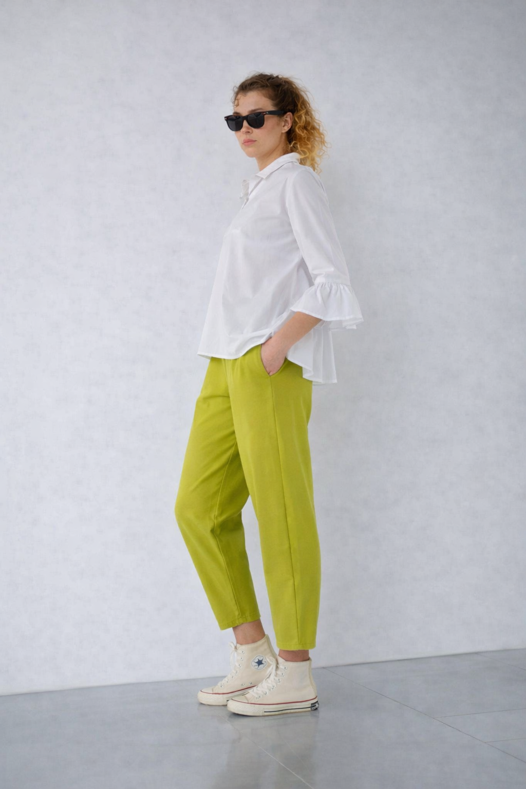 Wendy Trendy παντελόνι one size ποιότητα jersey di cottone σε χρώμα lime green full body