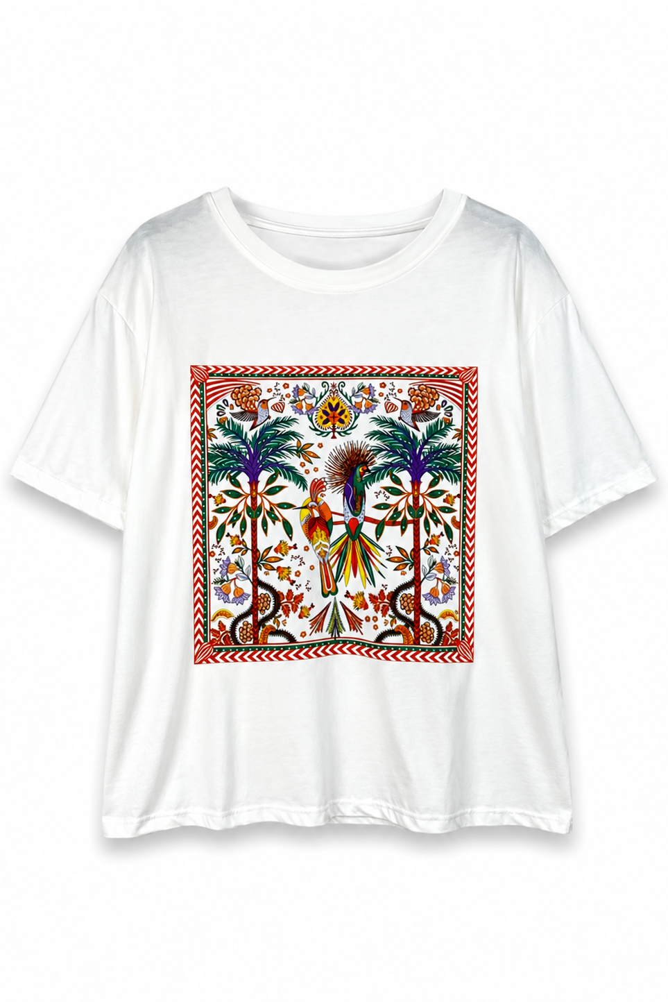 T-shirt λευκό με τροπική στάμπα