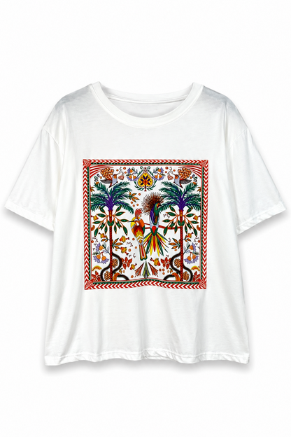 T-shirt λευκό με τροπική στάμπα