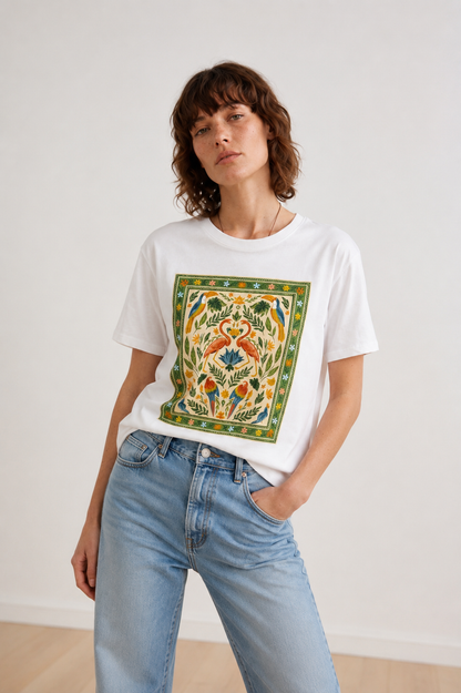 T-shirt λευκό με στάμπα φλαμίνγκο