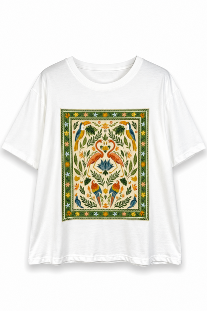 T-shirt λευκό με στάμπα φλαμίνγκο