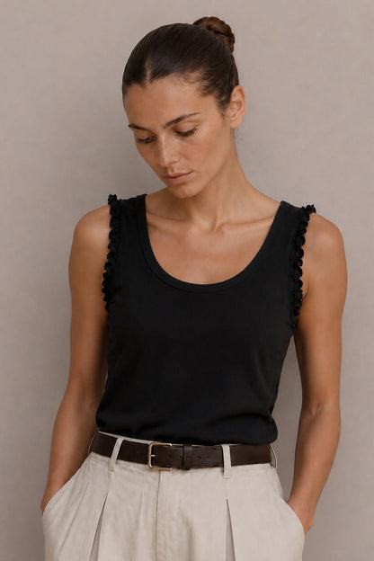 Αμάνικο Top Rib με Δαντέλα