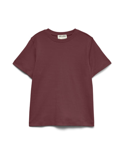 Γυναικείο basic t-shirt AWARE by Vero Moda μπορντό 100% οργανικό βαμβάκι, flat lay
