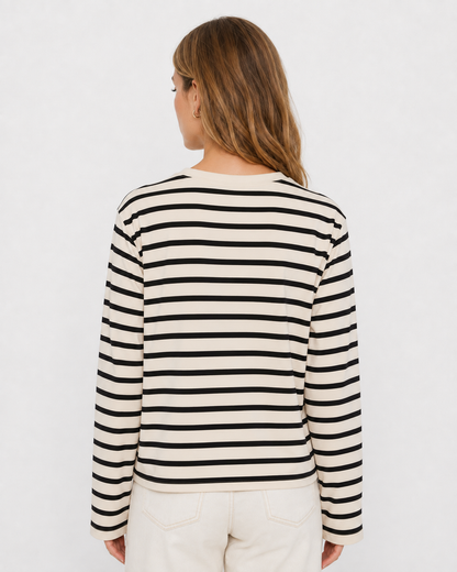 Μπλούζα Basic Oversized Ριγέ Εκρού Μαύρο