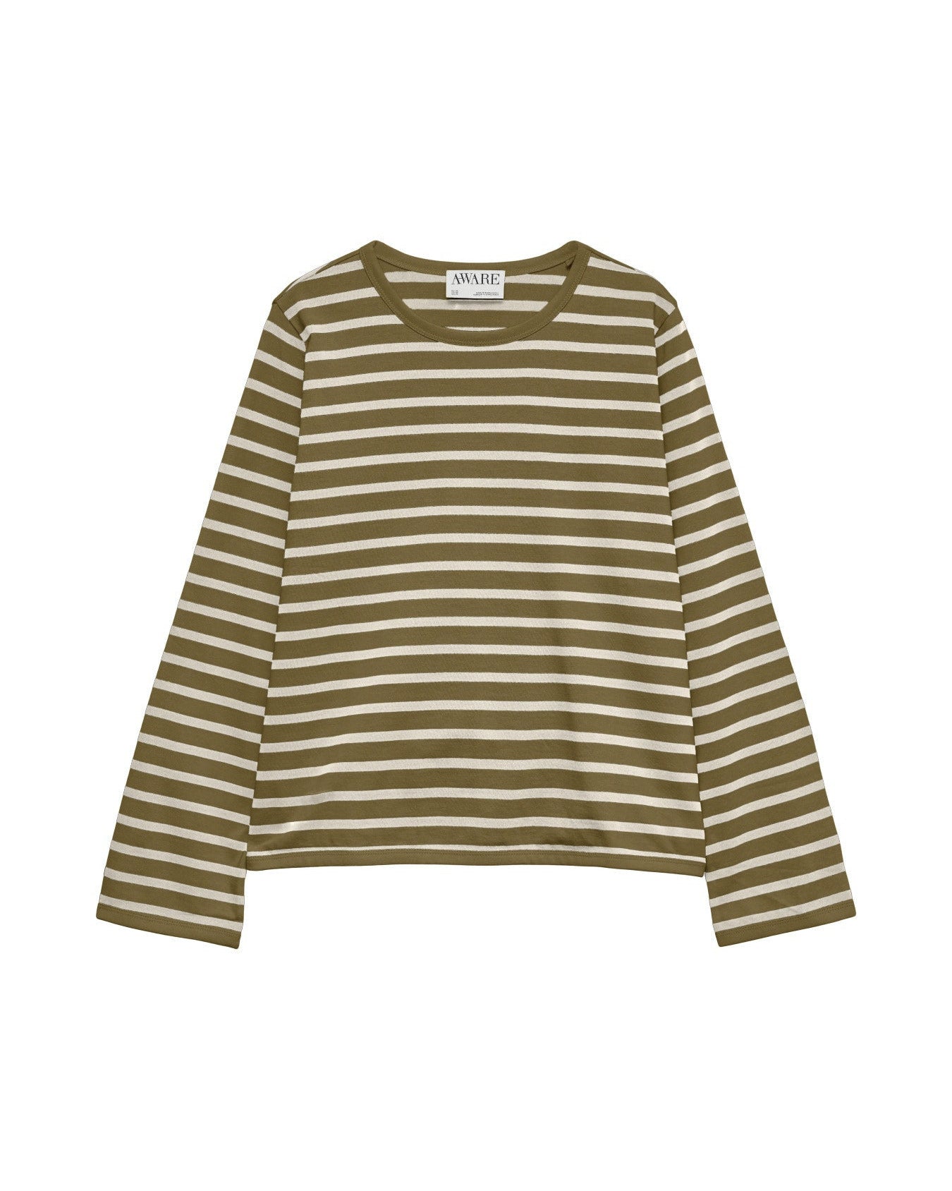 Oversized ριγέ τοπ AWARE by Vero Moda λαδί-εκρού 100% οργανικό βαμβάκι, flat lay
