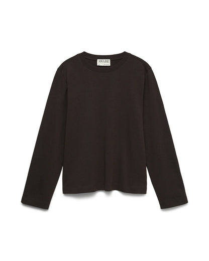 Basic μακρυμάνικο t-shirt AWARE by Vero Moda σκούρο καφέ 100% οργανικό βαμβάκι, flat lay
