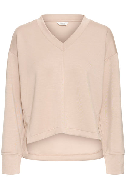  B.YOUNG Γυναικεία Μπλούζα V-Neck Cropped Fit μπεζ επίπεδη λήψη μπροστινή όψη
