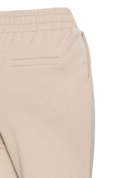 B.YOUNG Γυναικείο Παντελόνι Ίσια Γραμμή Λάστιχο Μέση Απαλό Ύφασμα Μπεζ επίπεδη λήψη λεπτομέρεια λάστιχο πίσω